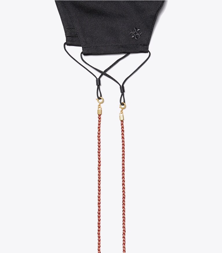 Tory Burch designer necklaces Braided Face Mask Chain in Rolled Brass/Tuscan Wine/Morning Glory front