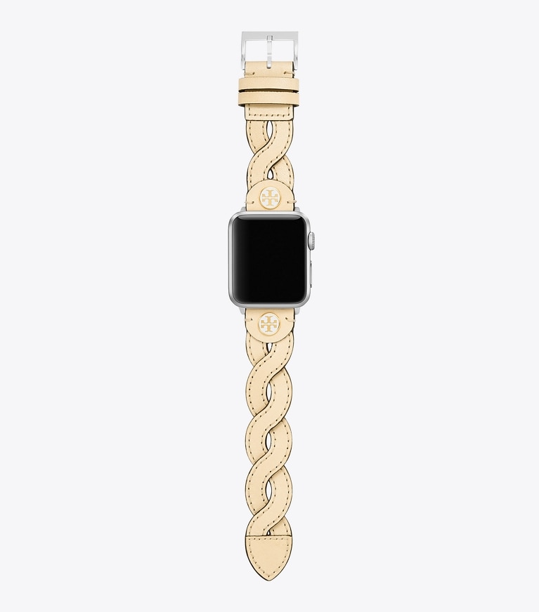 Tory Burch designer watches tory track smart watches Braided Solid Band for Apple Watch®, Cream Leather, 38MM – 40MM   in SOLID CREAM front