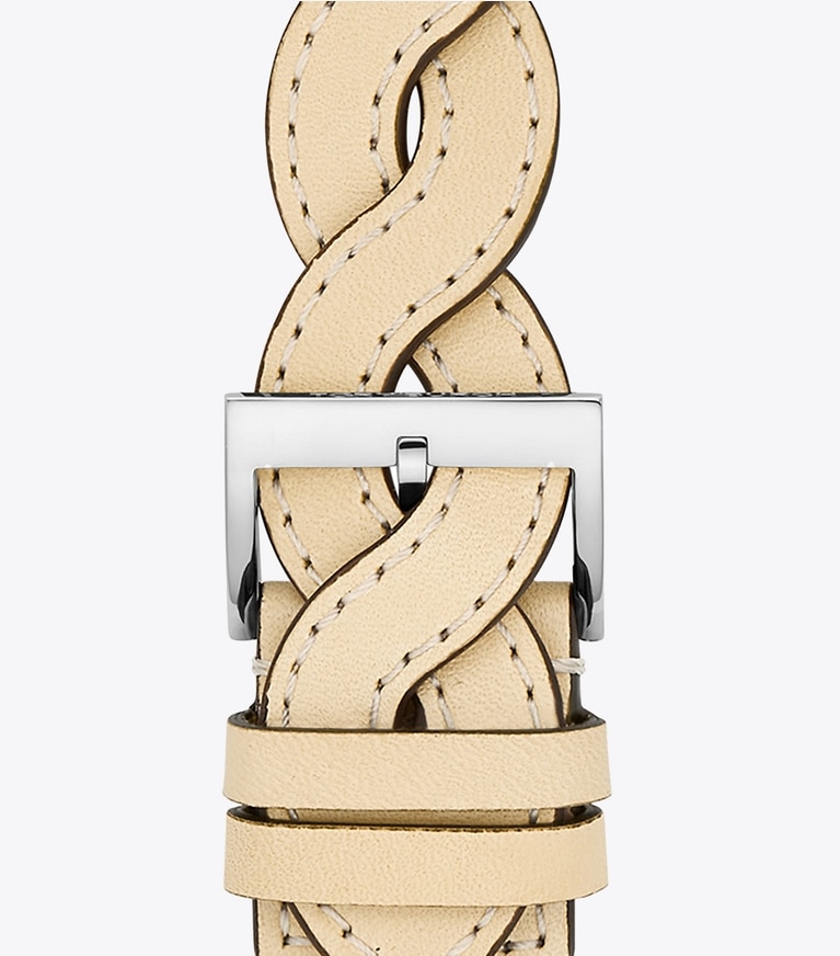 Tory Burch designer watches tory track smart watches Braided Solid Band for Apple Watch®, Cream Leather, 38MM – 40MM   in SOLID CREAM front
