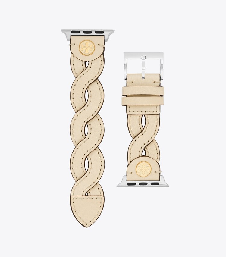 Tory Burch designer watches tory track smart watches Braided Solid Band for Apple Watch®, Cream Leather, 38MM – 40MM   in SOLID CREAM side