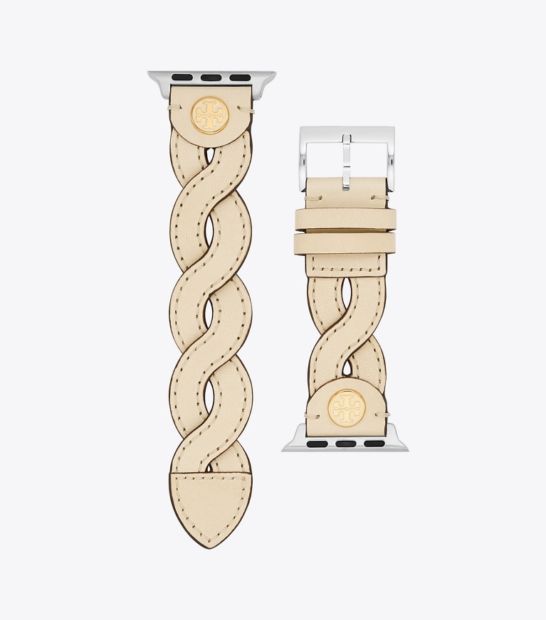 Tory Burch designer watches tory track smart watches Braided Solid Band for Apple Watch®, Cream Leather, 38MM – 40MM   in SOLID CREAM front