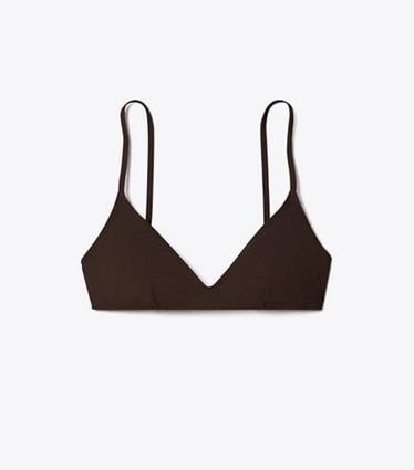 Tory Burch designer two pieces Bralette Bikini Top in Deep Chocolate front