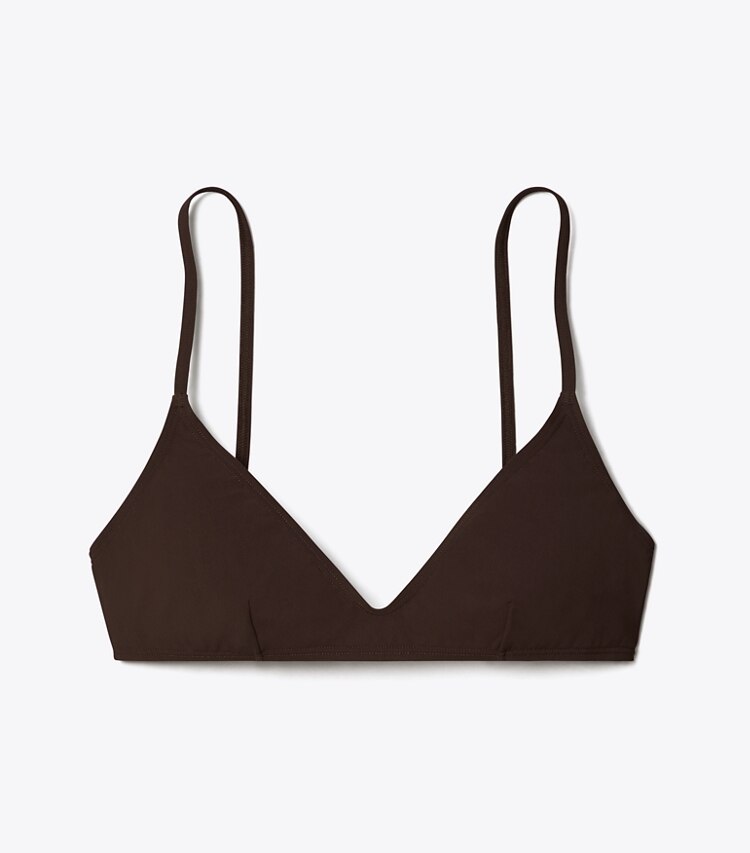 Tory Burch designer two pieces Bralette Bikini Top in Deep Chocolate front