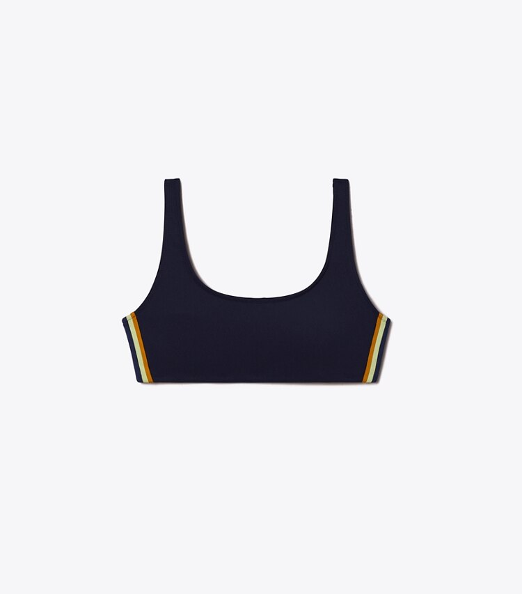 Tory Sport designer soutiens-gorge sport Brassière de compression sculptante à bandes latérales dans Tory Navy de face