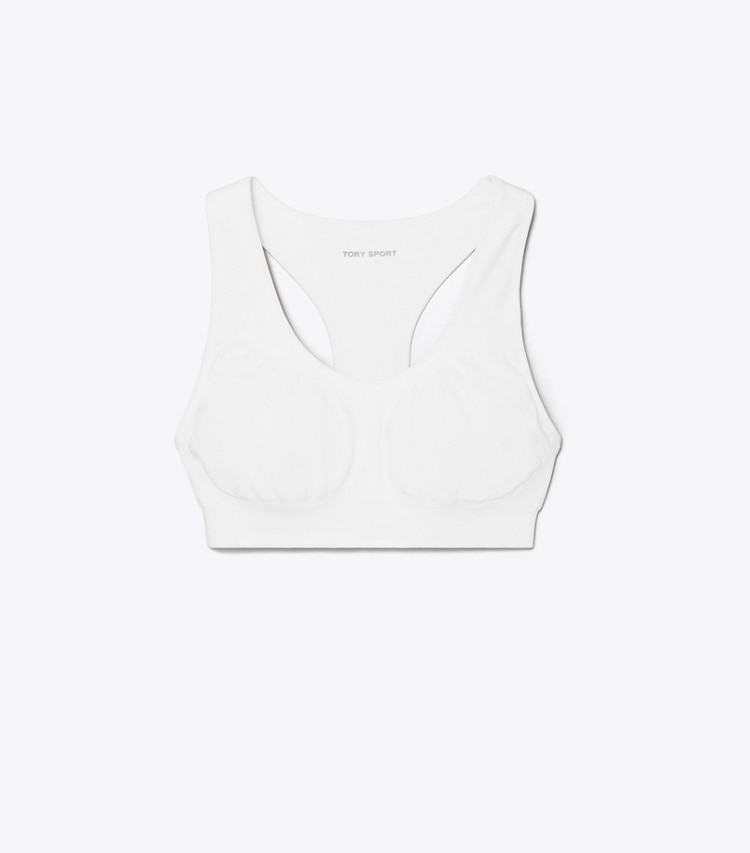 Tory Sport designer soutiens-gorge sport Brassière dos nageur sans coutures dans Snow White de face