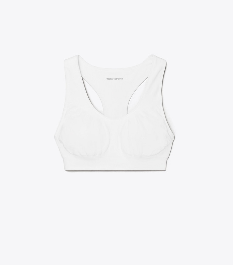 Tory Sport designer soutiens-gorge sport Brassière dos nageur sans coutures dans Snow White de face