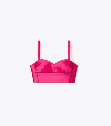 Tory Burch designer hauts Brassière en soie in Bold Pink front