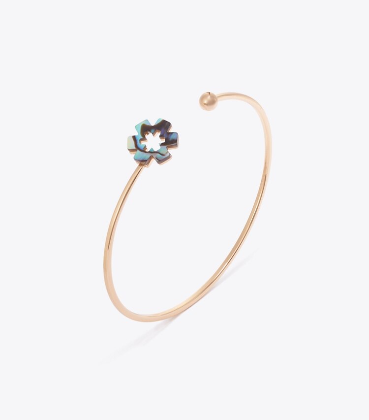 Tory Burch diseñador pulseras Brazalete abierto Forget Me Not en Tory Gold / Abalone detalle