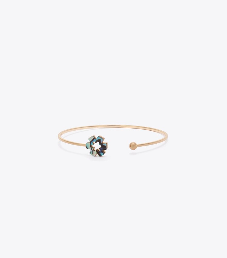 Tory Burch diseñador pulseras Brazalete abierto Forget Me Not en Tory Gold / Abalone frente