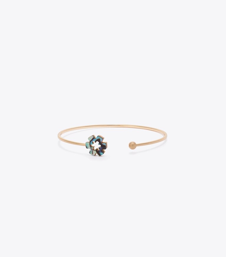 Tory Burch diseñador pulseras Brazalete abierto Forget Me Not en Tory Gold / Abalone frente