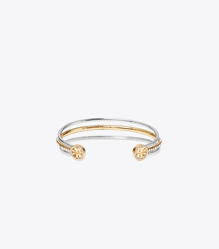 Tory Burch diseñador pulseras Brazalete con pavé Icon en Tory Silver / Tory Gold / Crystal adicional