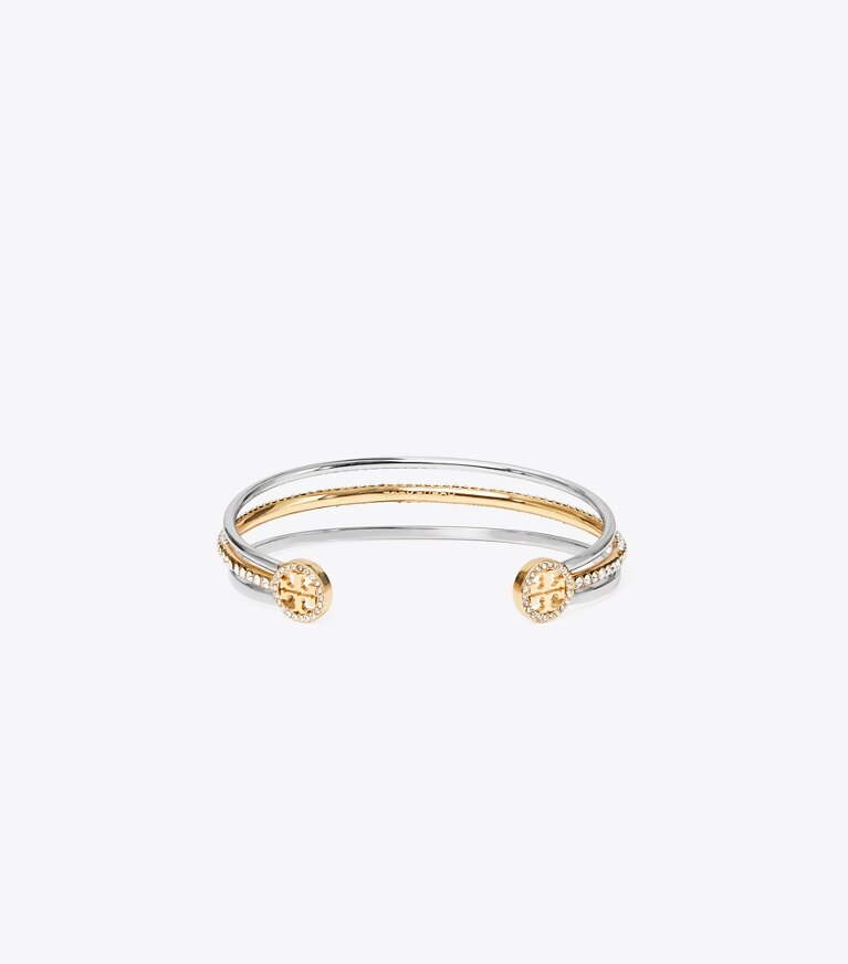 Tory Burch diseñador pulseras Brazalete con pavé Icon en Tory Silver / Tory Gold / Crystal adicional