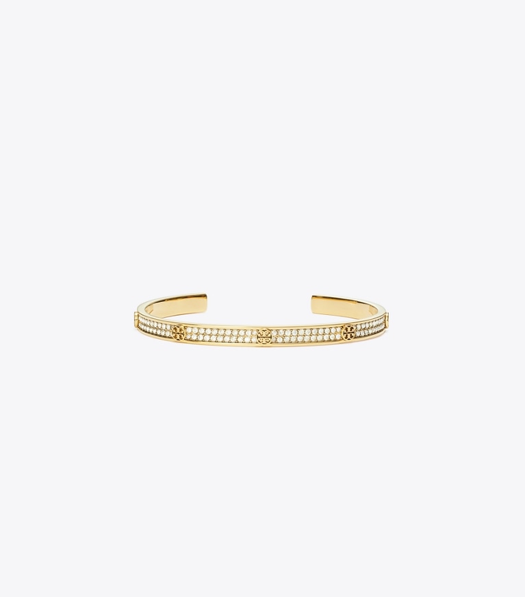 Tory Burch diseñador pulseras Brazalete con pavé Icon en Tory Gold / Crystal frente