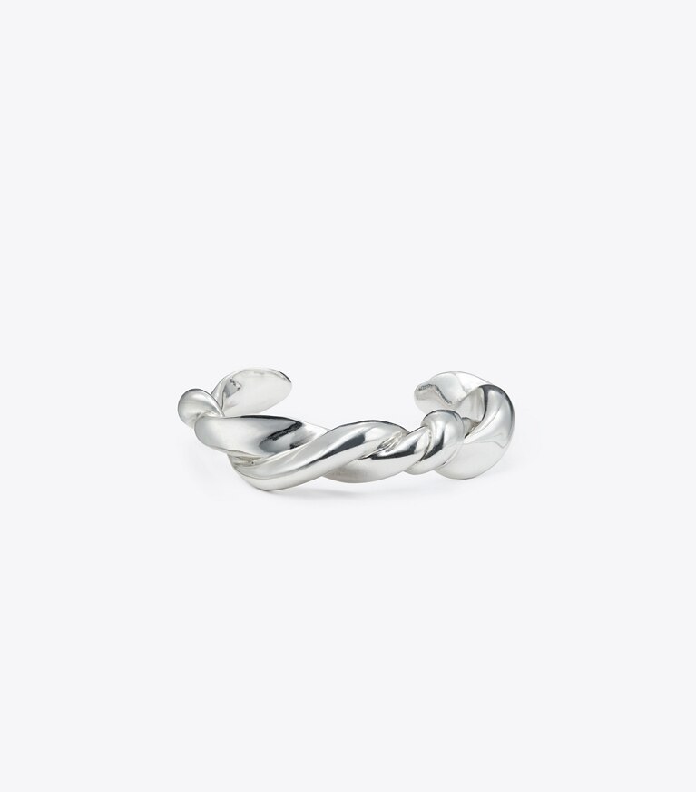 Tory Burch diseñador pulseras Brazalete de cuerda con T retorcida en Silver frente