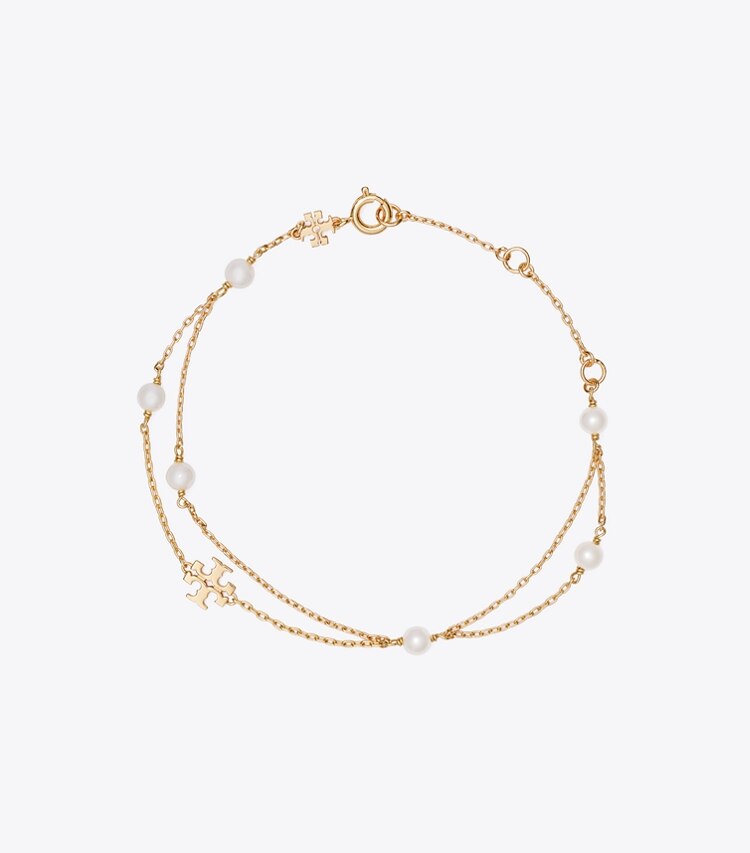 Tory Burch diseñador pulseras Brazalete de perlas en capas Moondance en Tory Gold / Cream frente