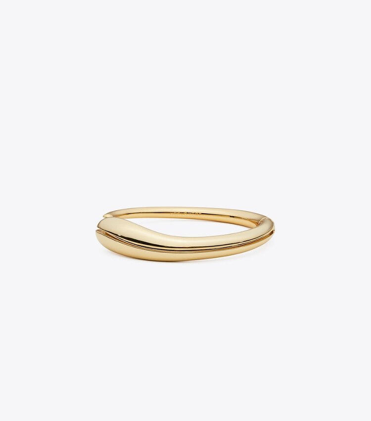 Tory Burch diseñador pulseras Brazalete fino Pierced en Light Brass frontal