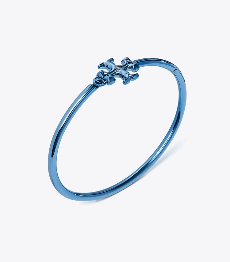 Tory Burch diseñador pulseras Brazalete rígido con bisagra Eleanor en Ice Blue detalle