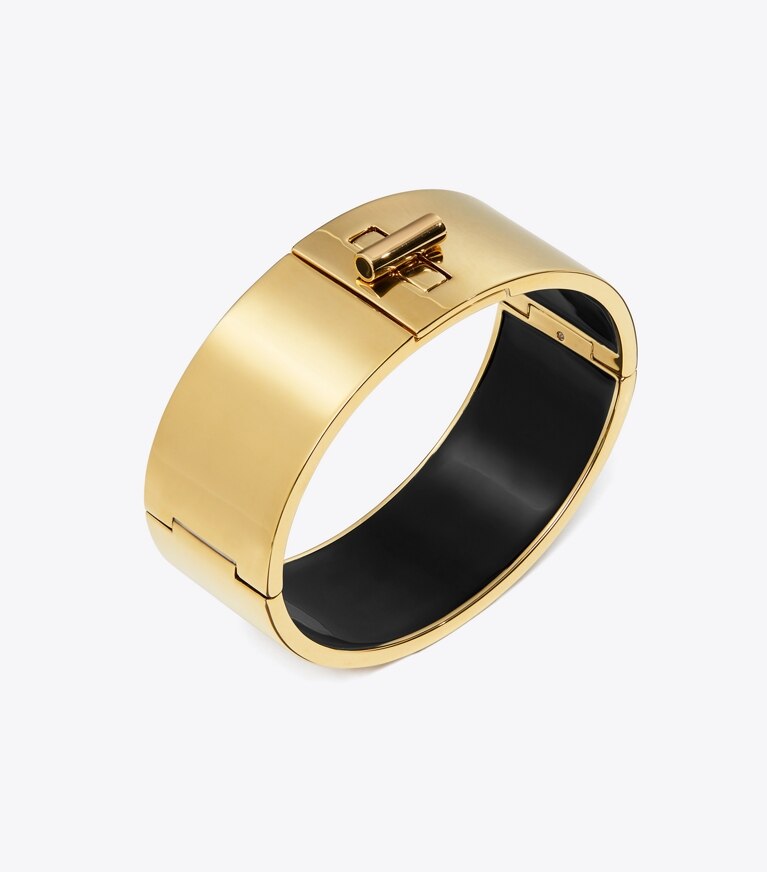 Tory Burch designer armbänder Breiter Kira Armreif in Tory Gold front
