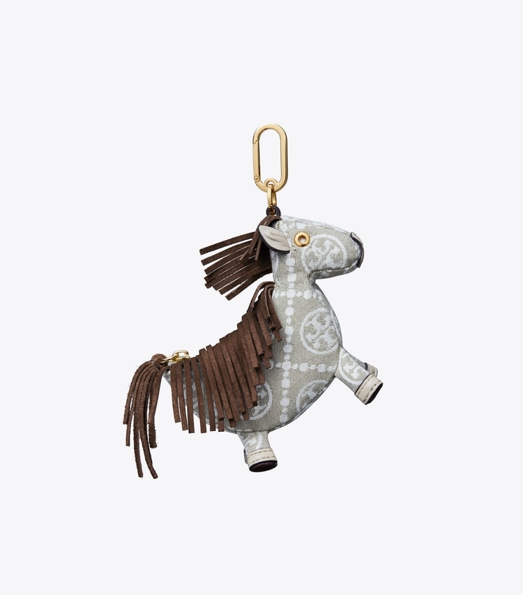 Tory Burch designer bijoux de sac et porte-clés Breloque de sac porte-monnaie cheval dans Gray / Multi retour