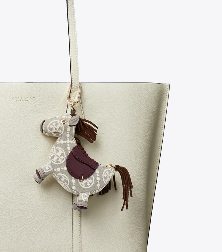 Tory Burch designer bijoux de sac et porte-clés Breloque de sac porte-monnaie cheval dans Gray / Multi détails