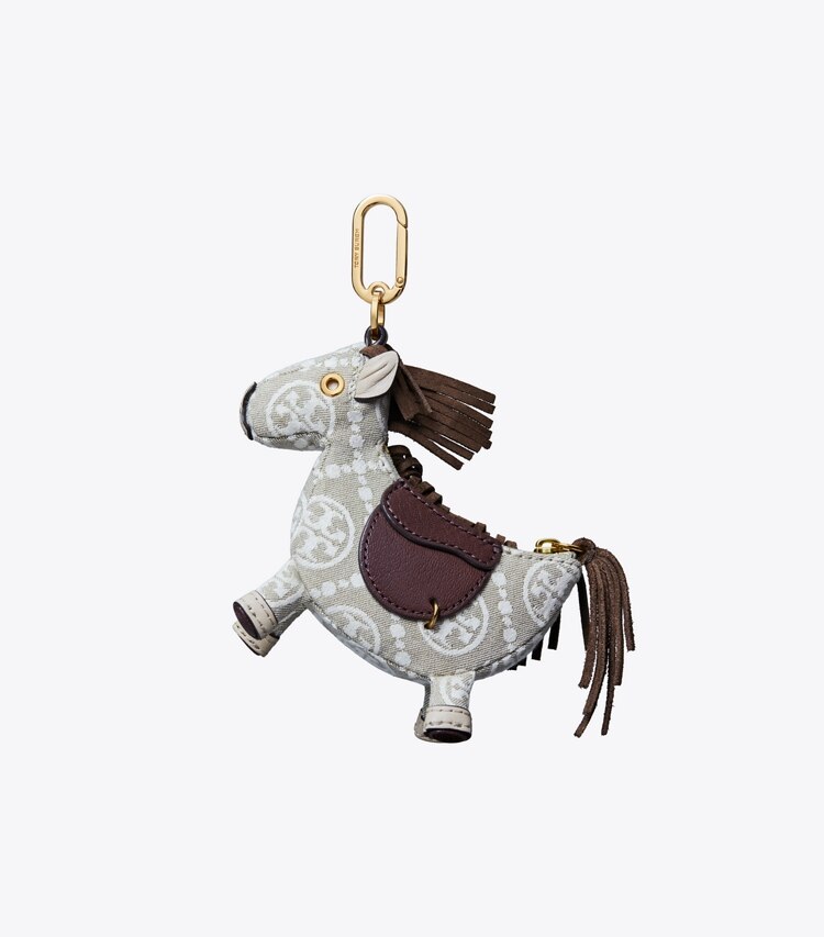 Tory Burch designer bijoux de sac et porte-clés Breloque de sac porte-monnaie cheval dans Gray / Multi de face