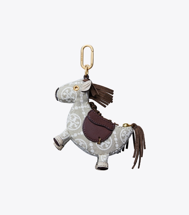 Tory Burch designer bijoux de sac et porte-clés Breloque de sac porte-monnaie cheval dans Gray / Multi de face