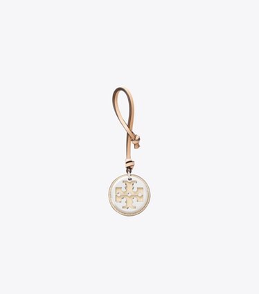 Tory Burch designer bijoux de sac et porte-clés Breloque de sac Reva dans Praline / Silver de face