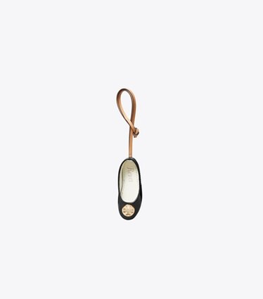 Tory Burch designer bijoux de sac et porte-clés Breloque pour sac ballerine Reva dans Black / Gold de face