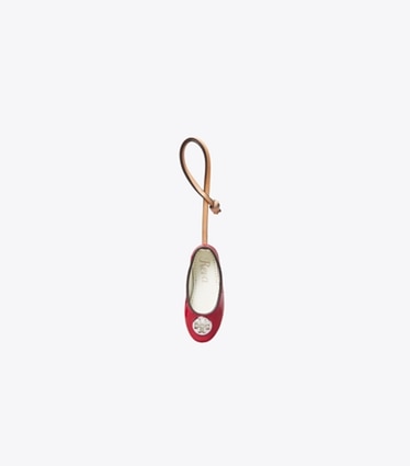 Tory Burch designer bijoux de sac et porte-clés Breloque pour sac ballerine Reva dans Toucan Red / Silver de face