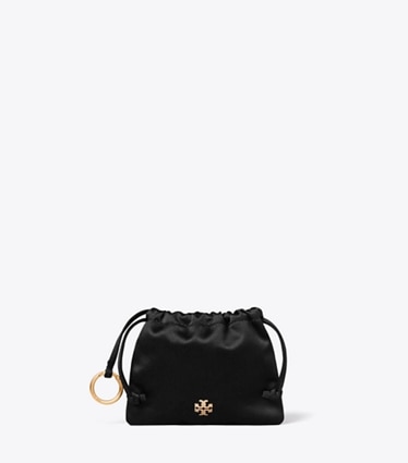 Tory Burch designer bijoux de sac et porte-clés Breloque pour sac pochette en satin dans BLACK de face
