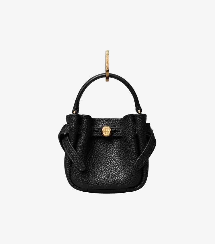 Tory Burch designer bijoux de sac et porte-clés Breloque sac seau Romy dans Black de face