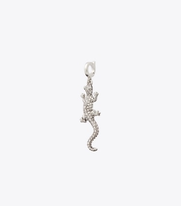 Tory Burch designer épingles à cheveux Breloque salamandre Curiosity dans Antique Silver / Crystal de face
