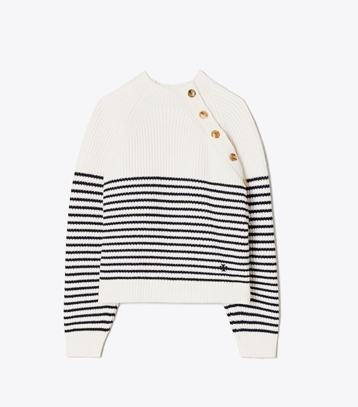 Breton-Stripe Merino Mockneck Sweater: Women's Designer Sweaters | Tory  Sport