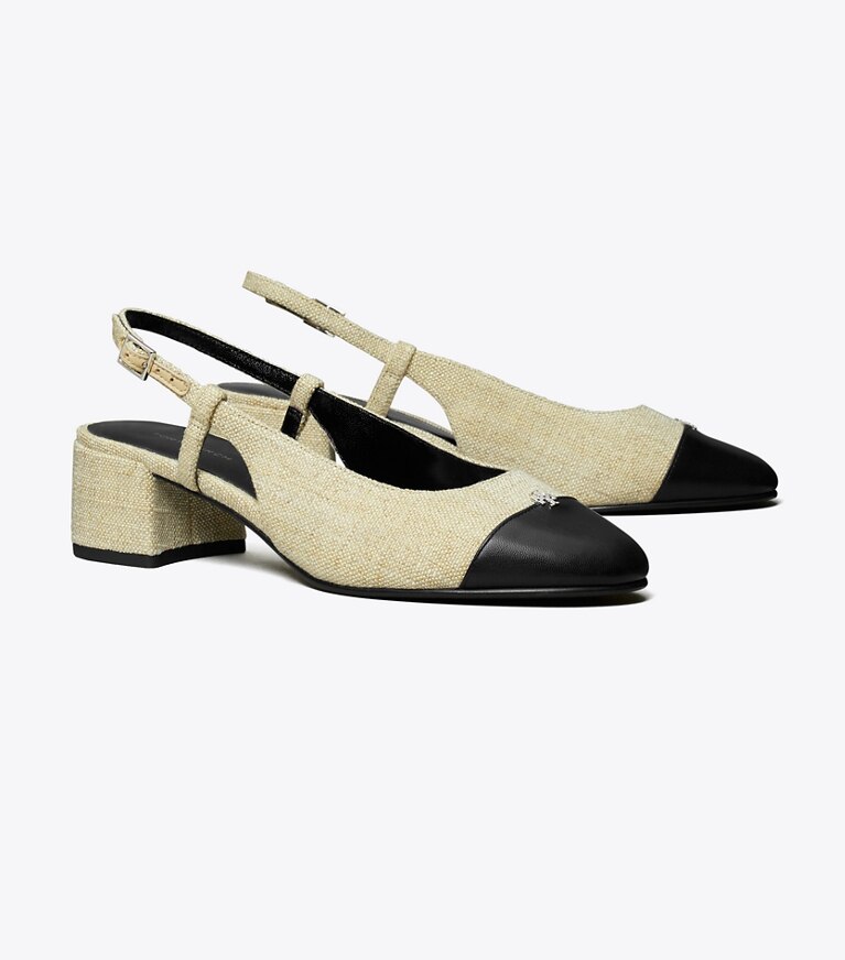 Tory Burch designer escarpins Bride arrière à bout contrastant dans WILD WHEAT / PERFECT BLACK angle
