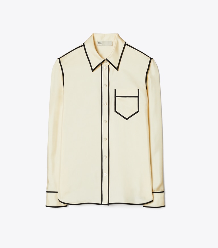 Tory Burch designer oberteile Brigitte Hemd aus Seidentwill in New Ivory front