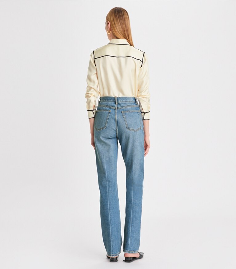 Tory Burch designer oberteile Brigitte Hemd aus Seidentwill in New Ivory front