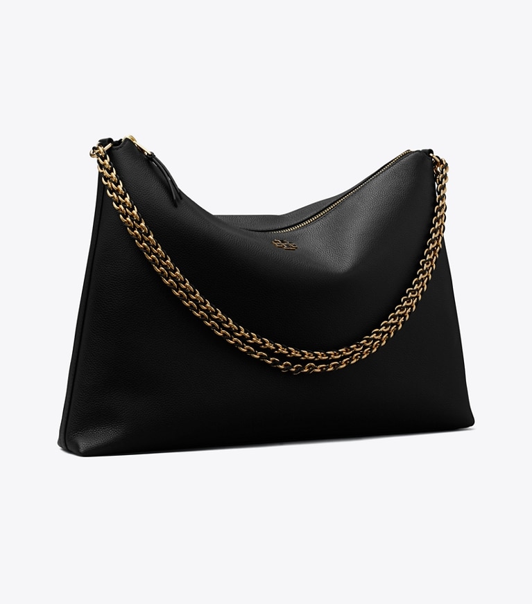 Tory Burch designer ショルダーバッグ ペブルドレザー ラージ ショルダーバッグ in Black angle