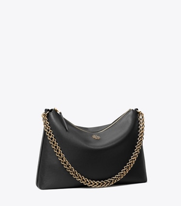 Tory Burch designer ショルダーバッグ ペブルドレザー ショルダーバッグ in Black angle