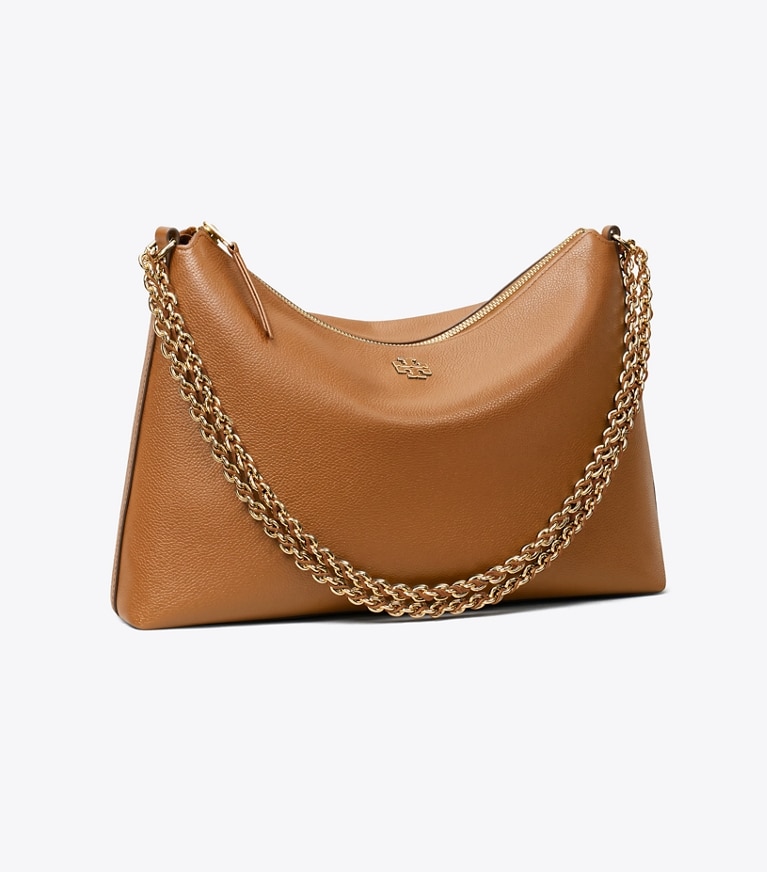 Tory Burch designer ショルダーバッグ ペブルドレザー ショルダーバッグ in Forest Brown angle