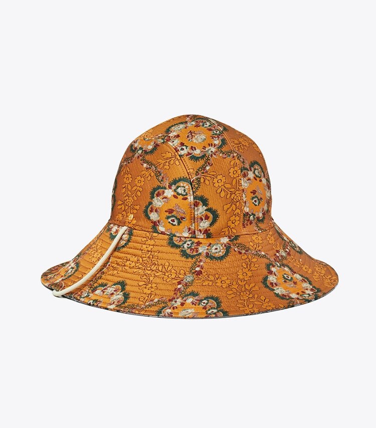 Tory Burch designer hats Brocade Reversible Bucket Hat in BAROQUE RUST JACQUARD back