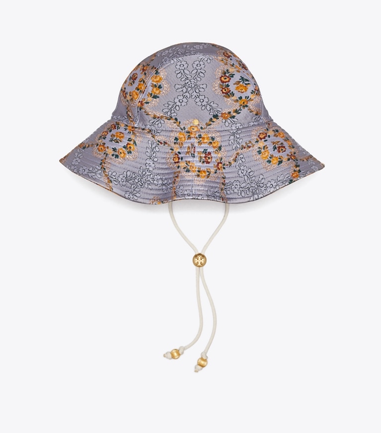 Tory Burch designer hats Brocade Reversible Bucket Hat in BAROQUE RUST JACQUARD front