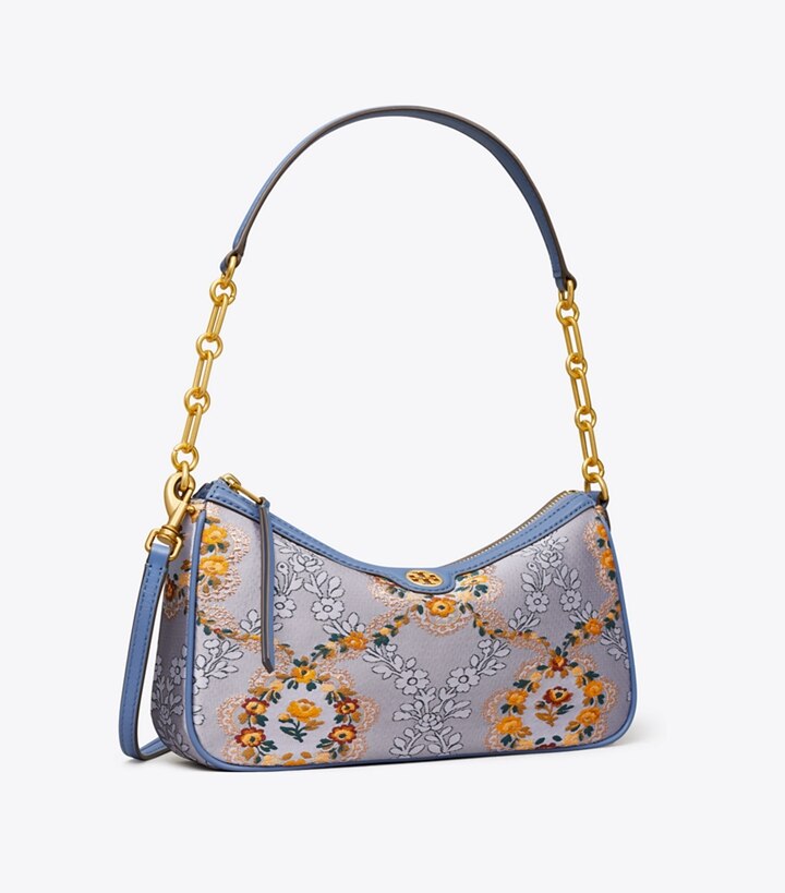 Tory Burch, Bags, Blue Floral Leather Crossbody Purse From Tory Burch