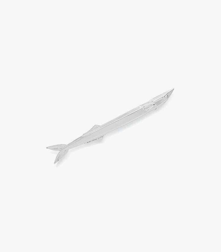Tory Burch designer épingles à cheveux Broche poisson du défilé dans Light Silver de face