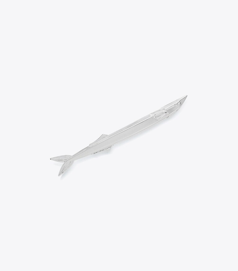 Tory Burch designer épingles à cheveux Broche poisson du défilé dans Light Silver de face