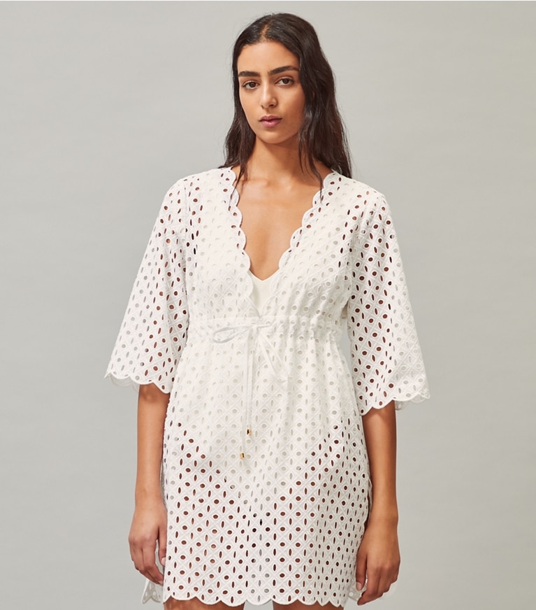 Tory Burch designer coverups Broderie Anglais Beach Tunic in White front