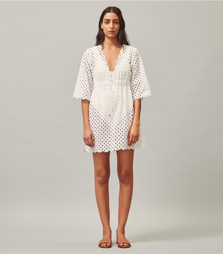 Tory Burch designer coverups Broderie Anglais Beach Tunic in White front