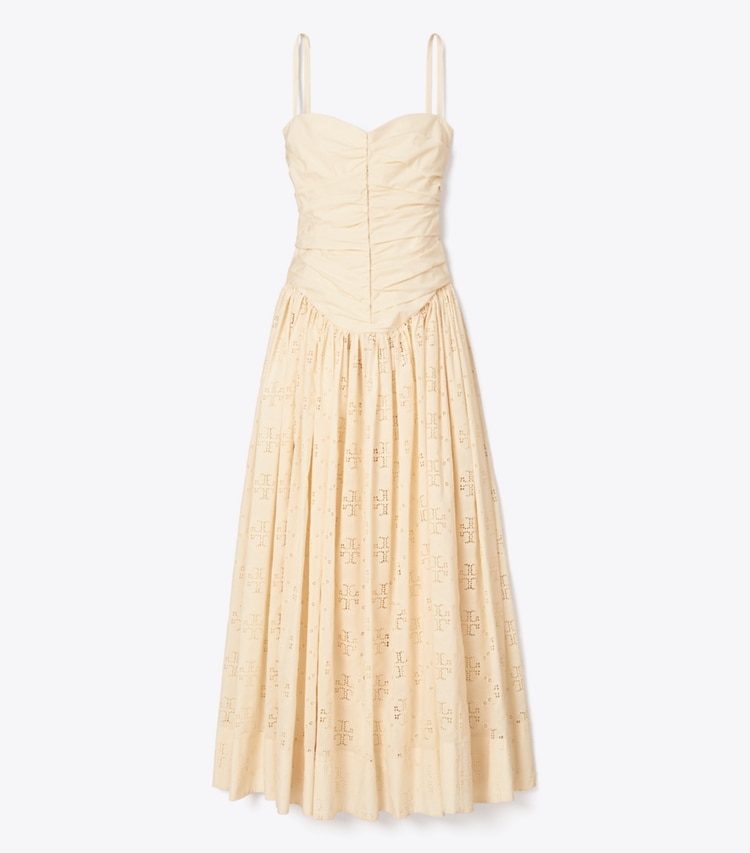 Tory Burch designer dresses Broderie Anglaise Hook-and-Eye Dress in French Cream front