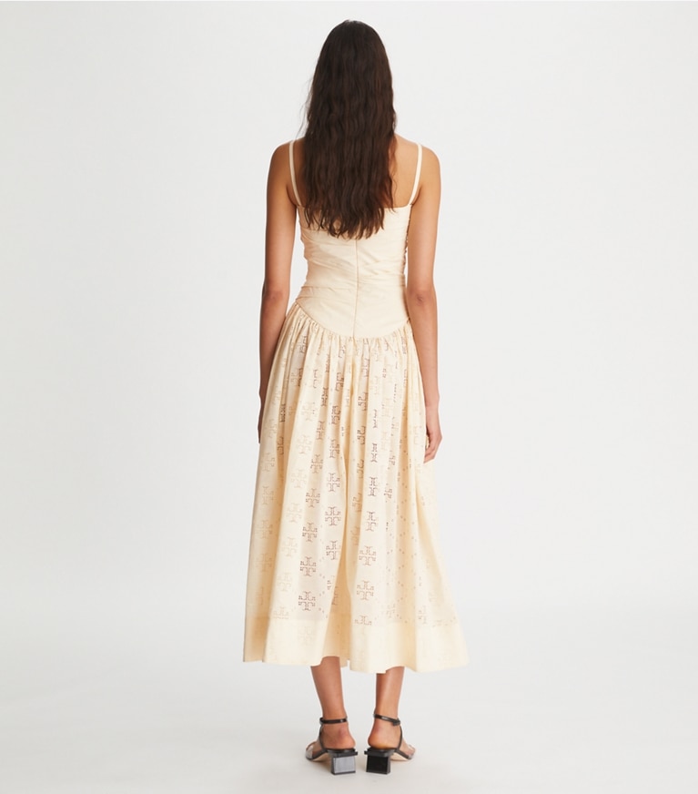 Tory Burch designer dresses Broderie Anglaise Hook-and-Eye Dress in French Cream front