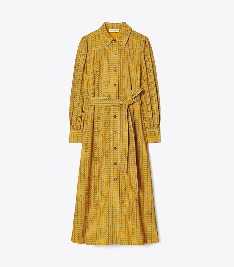 Tory Burch designer dresses Broderie Anglaise Printed Artist Dress in Yellow front