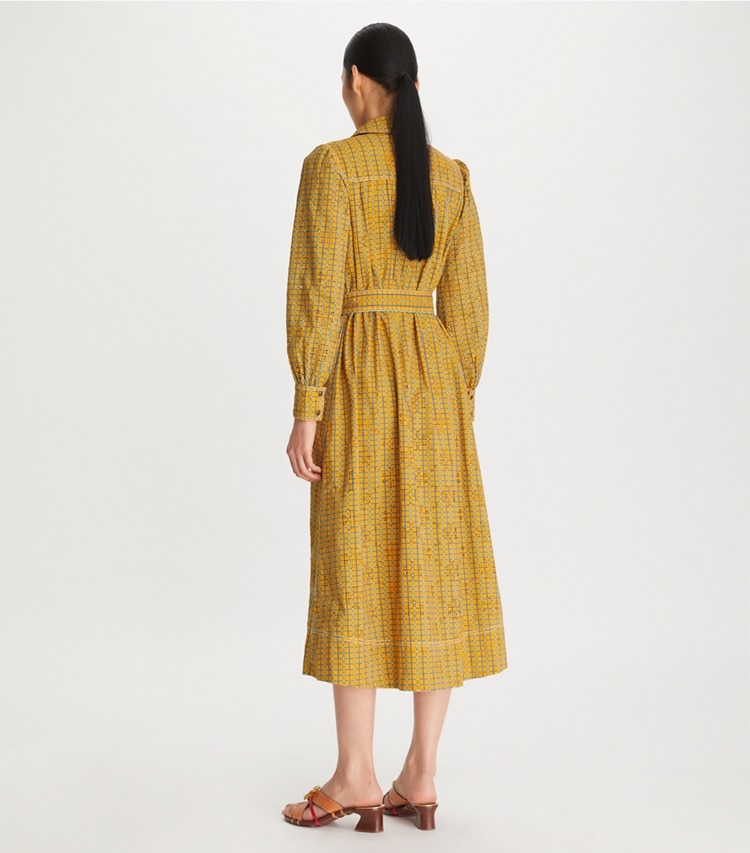 Tory Burch designer dresses Broderie Anglaise Printed Artist Dress in Yellow on model back